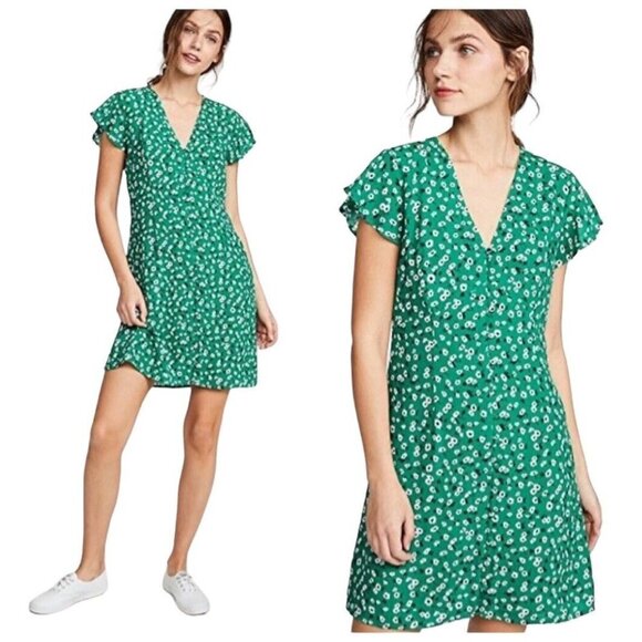 RAILS Helena Mini Dress Women’s Size XS Green Floral A-Line Flutter Sleeve - Picture 1 of 11